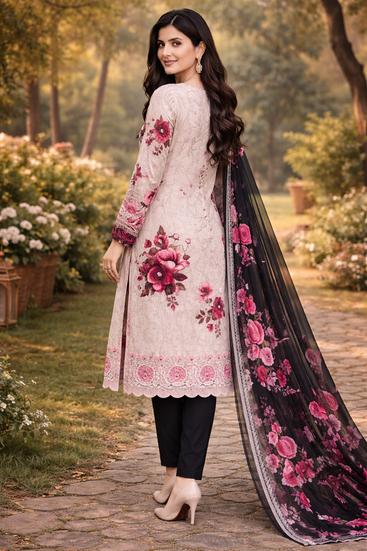 3PC Doria Lawn Suit (Printed Dupata)