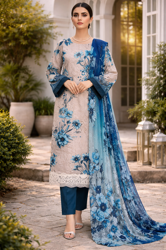 Blue Color Doria Lawn 3pc Suit